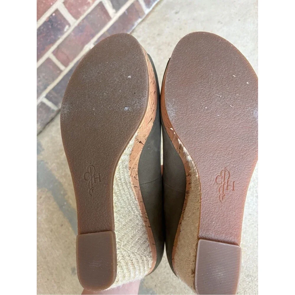 Cole Haan Jocelyn Olive Suede Peep-Toe Espadrille Wedge Heels size 8.5